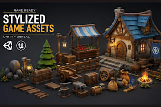 create stylized low poly game ready assets, props for unity and unreal engine