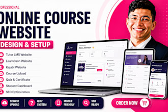 build wordpress tutor lms learndash kajabi online course upload website quiz seo
