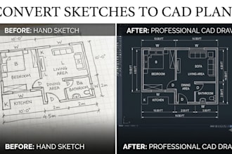 convert your hand sketch or PDF to dwg autocad drawing