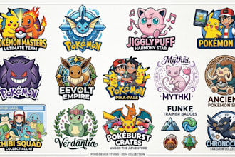 create pokemon branding, card style artwork, gaming logo, and fakemon designs