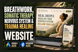 design breathwork, somatic therapy, nervous system, trauma healing website ads