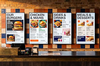 design digital menu board, animated menu, digital menu static tv menu and flyer