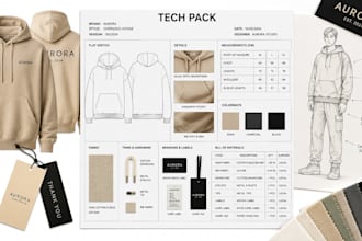 design clothing tech pack, fashion apparel, garment branding, technical sketch