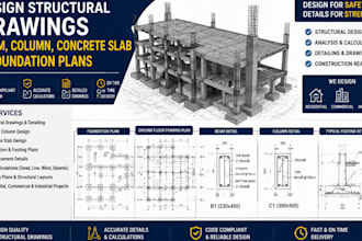 design structural drawings beam column, concrete slab and foundation plans