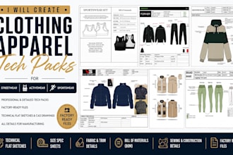 create clothing apparel tech packs for streetwear activewear and  sportswear