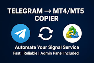 develop telegram trade copier bot, forex trade copier, signal copier to mt4 mt5