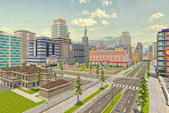 do realistic 3d city environment, urban level, and game map in unreal or unity