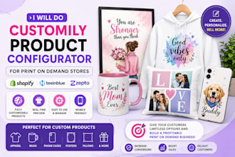 do customily product configurator for shopify print ondemand teeinblue and zepto