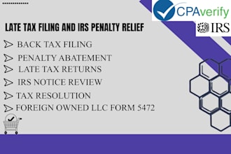 file late tax return, back taxes, and resolve irs penalties as CPA
