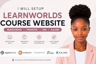 setup learnworlds course website, buddyboss, thinkific ims course website kajabi