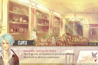 create visual novel UI, menus and dialogue box design, jrpg game UI, game menu