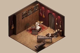design a 3d recording studio model in sketchup