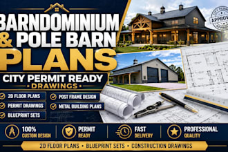 draw barndominium plan, pole barn design for city permit