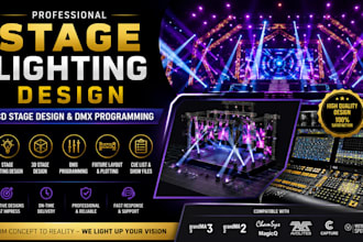 design stage lighting setup, 3d stage design and dmx programming