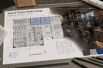 design gym, fitness studio and wellness center layout with 3d visuals