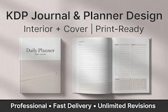 design KDP low content book interior and cover for journals planners in canva
