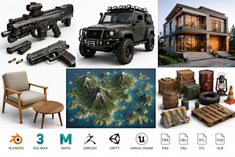 create 3d models for weapons, vehicles, houses, furniture, maps and props