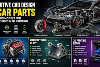 design automotive cad, 3d car parts, solidworks models for manufacturing and 3d