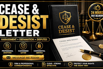 draft a cease and desist letter for harassment defamation or disputes