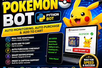 create pokemon bot python bot for auto monitoring, auto purchase and add to cart