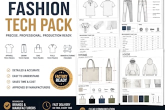 create factory ready fashion tech packs for apparel and bags