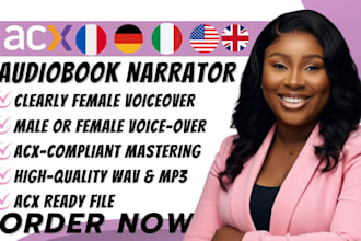 narrate and edit your audiobook to acx standard, american female voiceover