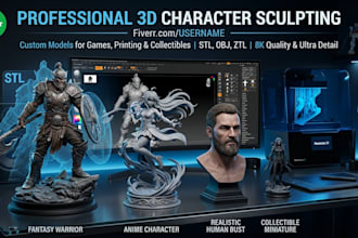 high quality 3d character sculpts, custom miniatures and print ready stl files