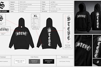 create streetwear tech pack, hoodie oversized tshirt for factory production