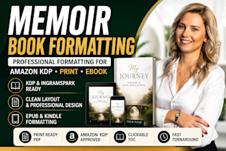 professionally format your memoir for amazon KDP, print and ebook
