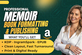 professionally format and developmental edit your memoir for amazon KDP