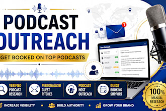 do podcast outreach, guest booking, podcast research and pitch writing