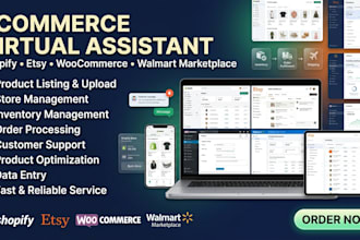 be shopify store etsy shop VA woocommerce walmart market place virtual assistant