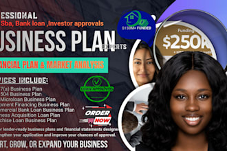 prepare sba, bank loan business plan and financial statements, market approvals