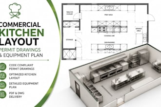 design commercial kitchen layout, kitchen permit drawings equipment plan
