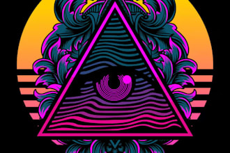 do vintage retro style psychedelic illustration logo design