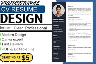 design a professional and modern CV resume in canva