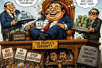 design an political or satirical cartoon