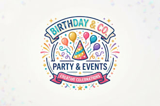 design a creative birthday logo for party and event brand