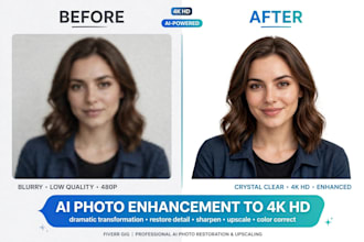 do ai photo retouching, enhancement and upscale to 4k HD