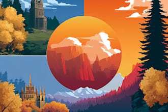 draw a flat vector landscape illustration