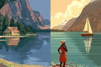 make vintage, retro, art deco, modern travel poster