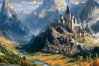 illustrate environments, landscapes, board game, concept art