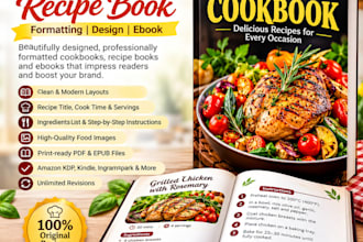 design your cookbook, recipe book, and ebook book formatting, book cover design