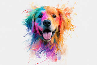 draw a rainbow watercolor portrait of your pet