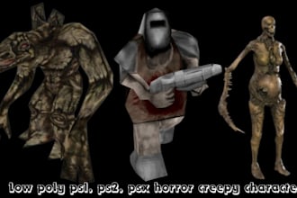 create creepy ps1 ps2 horror characters psx low poly 3d models rig and animation