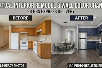 do virtual interior remodel and wall color change in 24hrs
