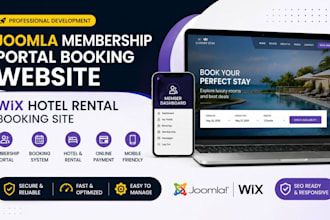 develop joomla membership portal booking website, wix hotel rental booking site