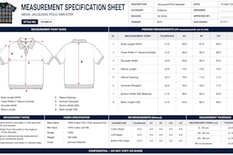 create garment spec sheets and size measurement charts