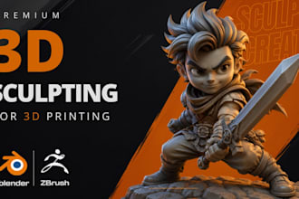 sculpt custom 3d character, chibi, miniature, action figure stl for 3d printing