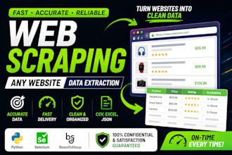 scrape website data using python and deliver clean CSV, excel, or json files